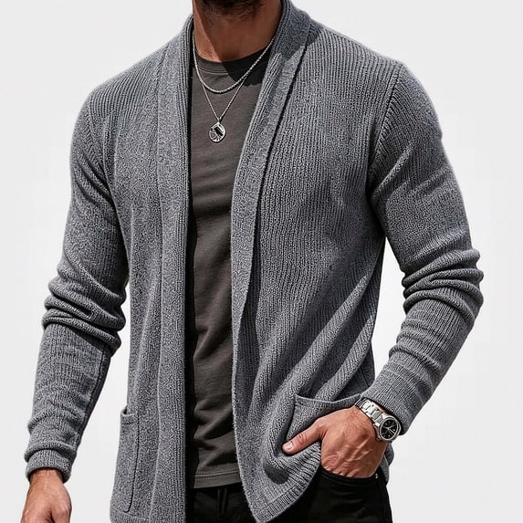 Babcutegg Mens Open Front Cardigan Sweater Shawl Collar Long Sleeve Lightweight Warm Knitted Sweaters Size L