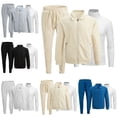 thumbnail image 1 of Babcutegg Mens Outfit Set 3-Piece Full Zip Lapel Jacket & Stand Collar Top & Jogger Pants Athletic Casual Clothes Khaki Size XL, 1 of 7