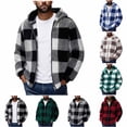 thumbnail image 1 of Babcutegg Mens Plaid Fleece Hooded Jacket Full Zip Warm Winter Coat with Pockets Green Size L, 1 of 7