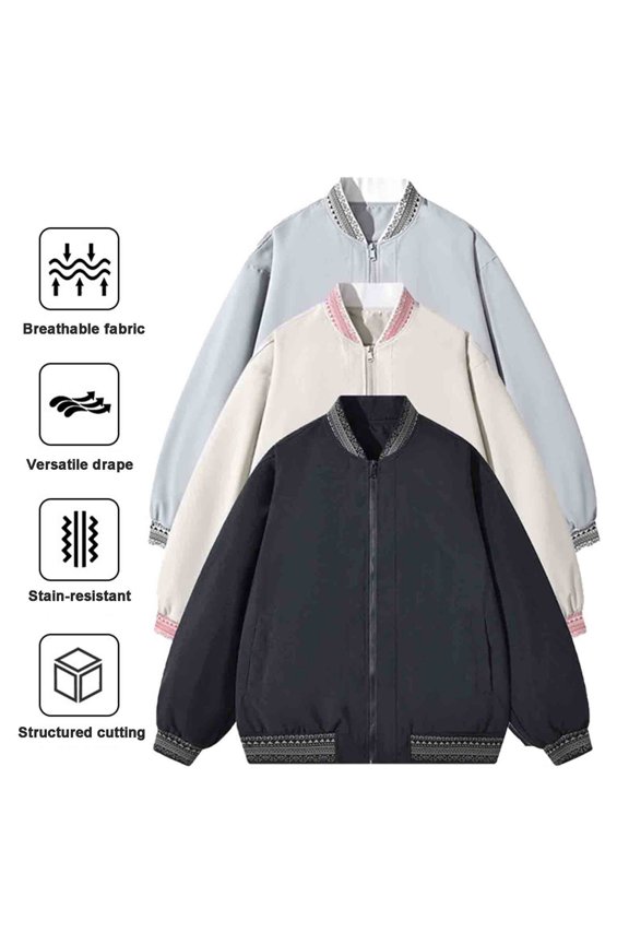 Mens Relaxed Fit Bomber Jacket Zip Up Lightweight Casual Coat with Contrast Ribbed Trim and Pockets Gray Size M