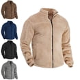 thumbnail image 1 of Babcutegg Mens Sherpa Fleece Stand Collar Jacket Full Zip Warm Winter Casual Coat with Side Pockets Brown Size S, 1 of 6
