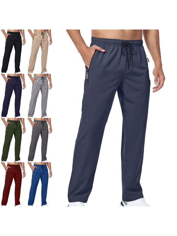 Mens Straight Leg Pants with Pockets Drawstring Quick-Dry Outdoor Waterproof Hiking Casual Pants Wine Size M