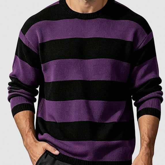 Babcutegg Mens Striped Crewneck Sweater Long Sleeve Knit Pullover Comfort Casual Sweaters Size XXS