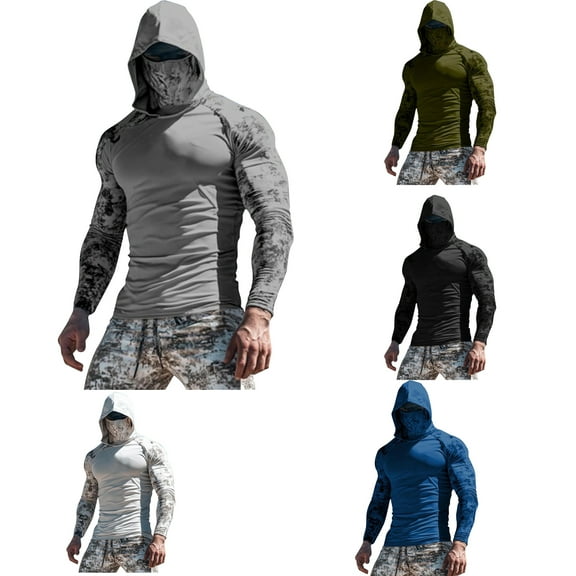 Babcutegg Mens Sunscreen Blouses Pullover Long Sleeve Sport Tops Hooded with Mask Fall and Winter Clothes for Men White Size XL