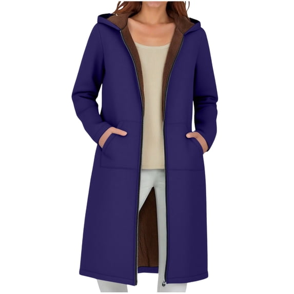 Babcutegg Overcoat Jackets for Women Full Zipper Wind Resistant Long Length Hooded Womens Fall and Winter Clothes Purple Size XL
