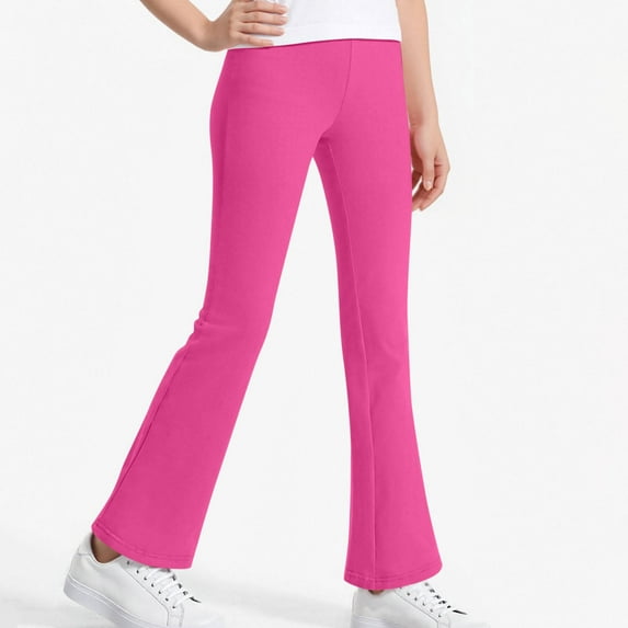 Babcutegg Pants for Kid Girls Full Length Wide Leg Elastic Waist School Uniform for Kids Hot Pink Size 5/6