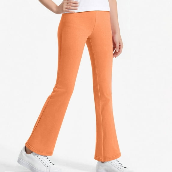 Babcutegg Pants for Kid Girls Full Length Wide Leg Elastic Waist School Uniform for Kids Orange Size 12/13