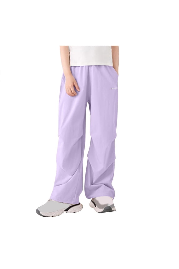 Pants for Toddler Girls Elastic Waist Relaxed Fit Soild Color Girls Outwear Purple