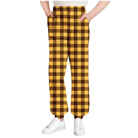 Babcutegg Pants for Toddler Girls Graphic Pattern Elastic Waist Side Pockets Girls Clothes Yellow