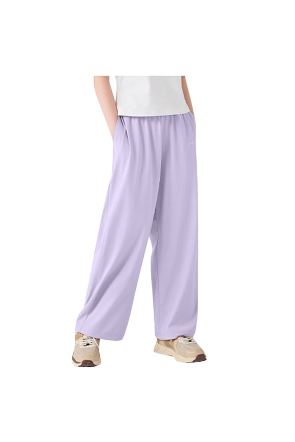 Pants for Toddler Girls Relaxed Fit Graphic Pattern Elastic Waist Girls Clothes Purple