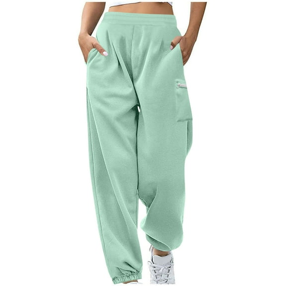 Babcutegg Pants for Women Elastic Waist Soild Color Casual Fashion Womens Fall and Winter Clothes Green Size S