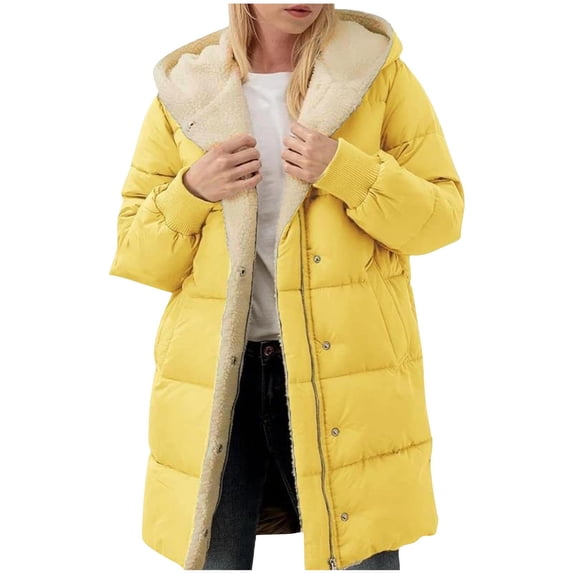 Babcutegg Parka Jackets for Women Hooded Long Sleeve Full Zipper Womens Fall and Winter Clothes Yellow Size S