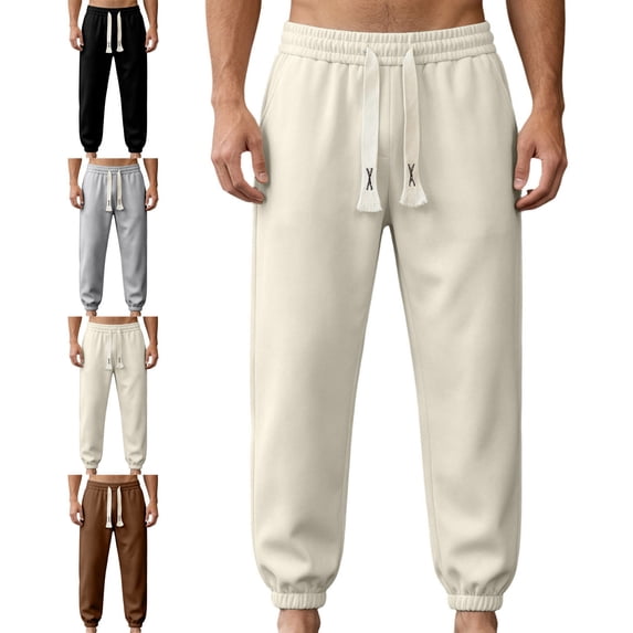 Babcutegg Plus Size Tapered Sweatpants for Men Elastic Waist Loose Fit with Pockets Casual Athletic Pants Beige Size XL