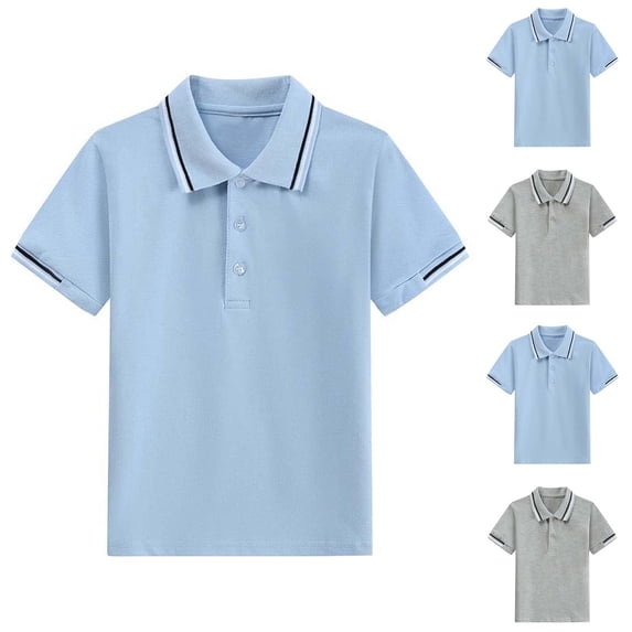 Babcutegg Polo Shirts for Kid Boys and Girls Campus Style Color Blocking Casual Fashion with Button Regular Fit Kid Spring and Summer School Uniform Blue Size 3-4