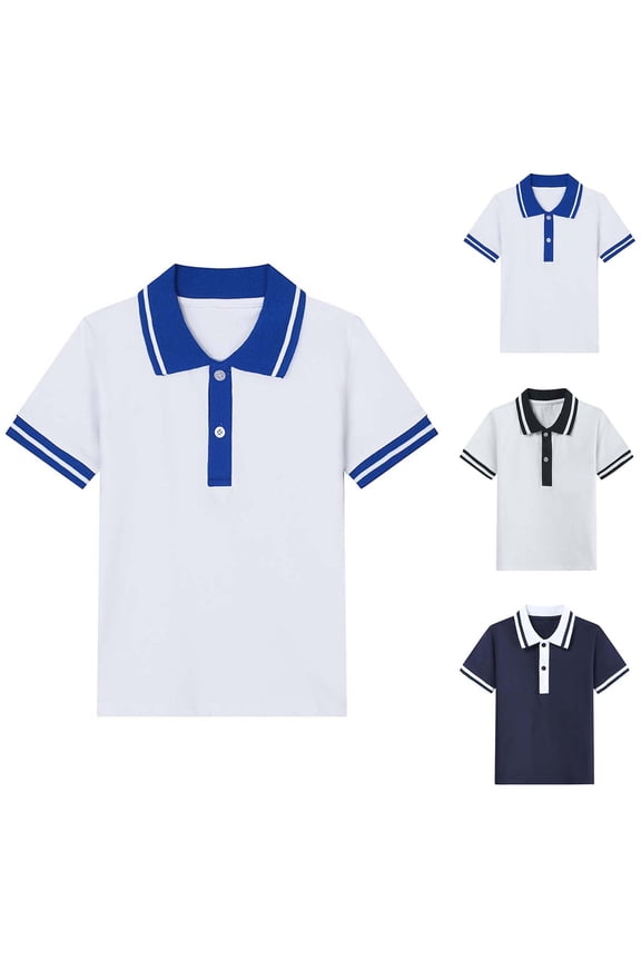 Polo Shirts for Kid Boys and Girls Casual Fashion with Button Color Blocking Campus Style Regular Fit Kid Spring and Summer School Uniform Navy Size 11-12