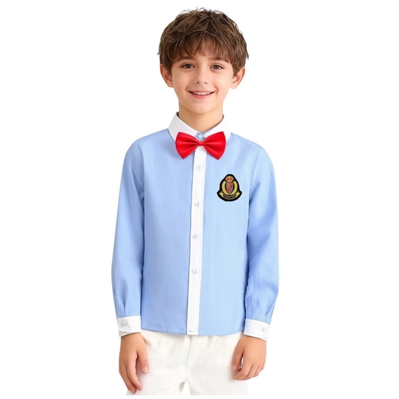 Babcutegg School Uniform for Boys with Bow Tie and Badge Long Sleeve Campus Style Soild Color with Button Boys School Wear Red Size 7-8