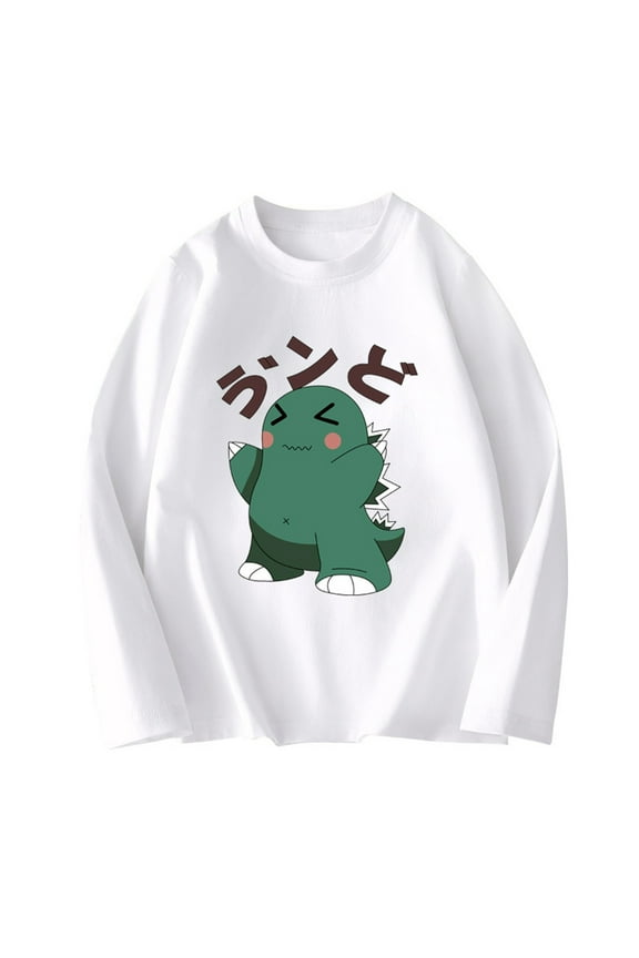 Shirt for Toddler Boys Crew Neck Long Sleeve Crew Neck Boys Clothes White 2 T