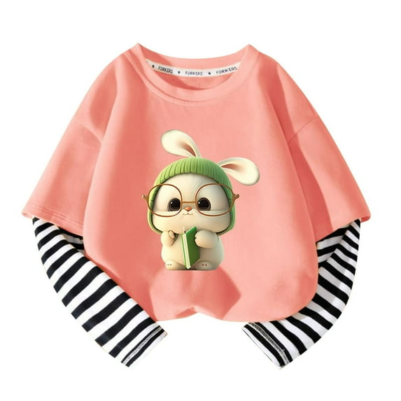 Babcutegg Shirts for Toddler Girls Crew Neck Long Sleeve cotton Girls T Shirts Pink 4 T
