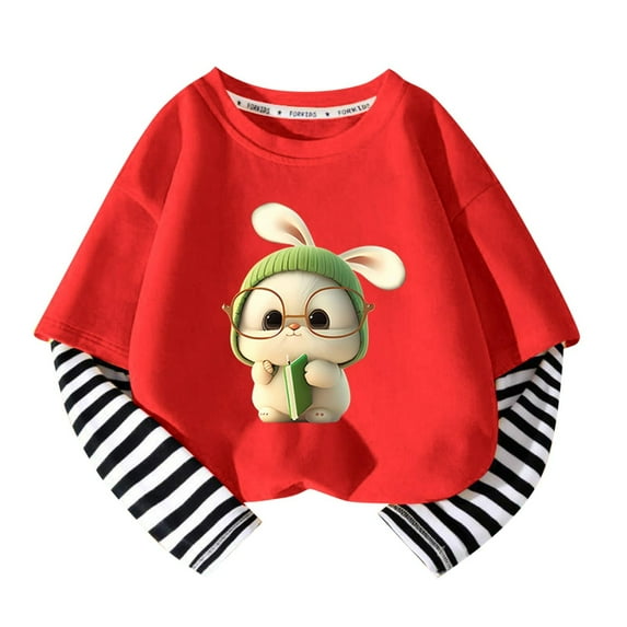 Babcutegg Shirts for Toddler Girls Crew Neck Long Sleeve cotton Girls T Shirts Red 8 T