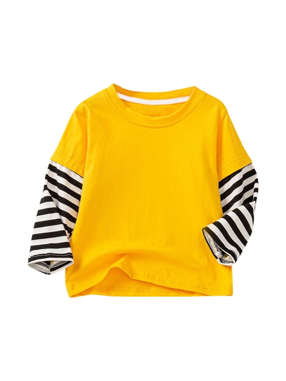Shirts for Toddler Girls Crew Neck Long Sleeve cotton Girls T Shirts Yellow 4 T