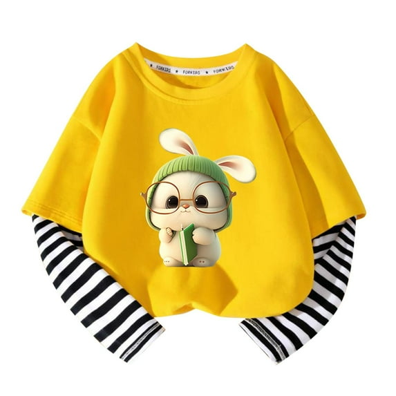 Babcutegg Shirts for Toddler Girls Crew Neck cotton Long Sleeve Girls T Shirts Yellow 10 T