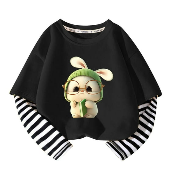 Babcutegg Shirts for Toddler Girls Long Sleeve cotton Crew Neck Girls T Shirts Black 2 T