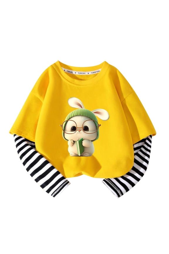 Shirts for Toddler Girls Long Sleeve cotton Crew Neck Girls T Shirts Yellow 5 T
