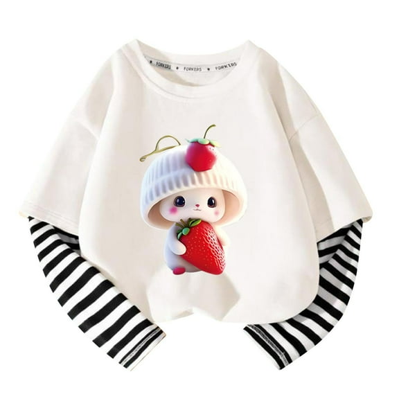 Babcutegg Shirts for Toddler Girls cotton Crew Neck Long Sleeve Girls T Shirts White 4 T