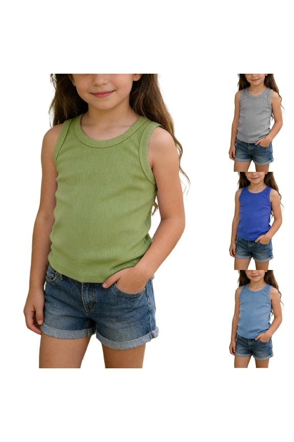 Soft Sleeveless Solid Color Ribbed Tank Top for Toddlers and Kids – Casual Unisex Cotton Singlet Shirt for Everyday Layering and Comfort Blue Size 12