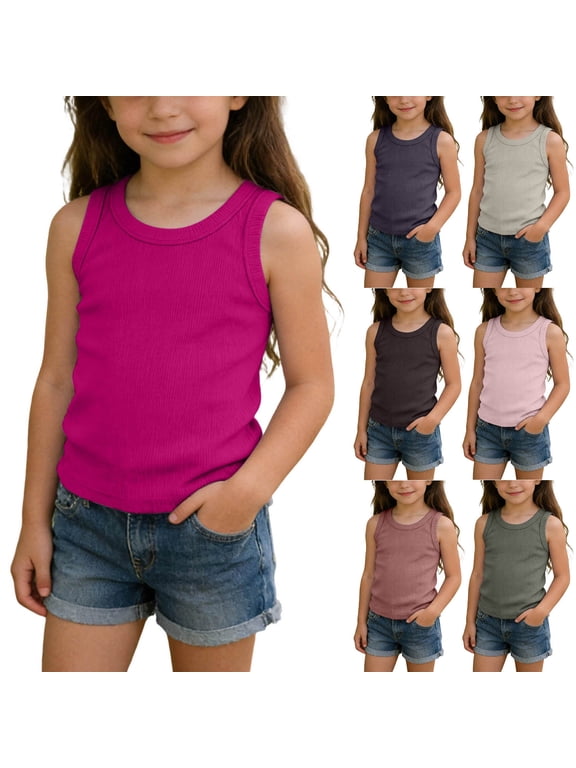 Soft Sleeveless Solid Color Ribbed Tank Top for Toddlers and Kids – Casual Unisex Cotton Singlet Shirt for Everyday Layering and Comfort Pink Size 8