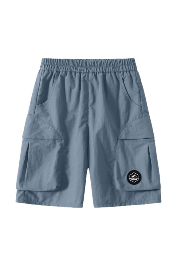 Solid Color Double-Sided Pocket Casual Shorts for Boys – Lightweight Quick-Dry Workwear-Style Five-Quarter Pants with Functional Front and Back Pockets Blue Size 15-16 Years