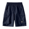 thumbnail image 1 of Babcutegg Solid Color Double-Sided Pocket Casual Shorts for Boys – Lightweight Quick-Dry Workwear-Style Five-Quarter Pants with Functional Front and Back Pockets Navy Size 13-14 Years, 1 of 8