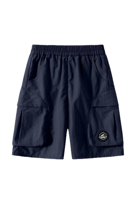 Solid Color Double-Sided Pocket Casual Shorts for Boys – Lightweight Quick-Dry Workwear-Style Five-Quarter Pants with Functional Front and Back Pockets Navy Size 11-12 Years