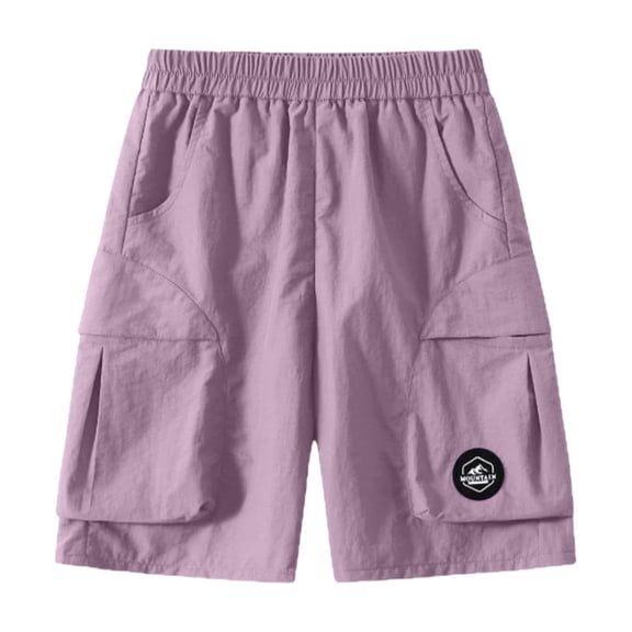 Babcutegg Solid Color Double-Sided Pocket Casual Shorts for Boys – Lightweight Quick-Dry Workwear-Style Five-Quarter Pants with Functional Front and Back Pockets Purple Size 5-6 Years