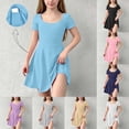 thumbnail image 1 of Babcutegg Solid Color Round-Neck Short-Sleeve Breathable Cotton Dress With Built-In Liner For Comfortable Summer Wear Blue Size 5T, 1 of 10