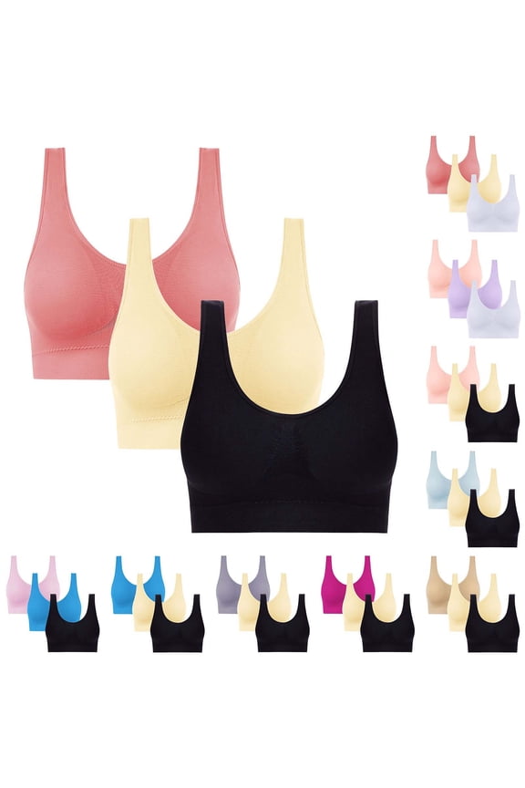 Sports Bra for Women Cross-Back Nylon&Spandex Full Coverage 3PC Underwear for Women Pink 2XL