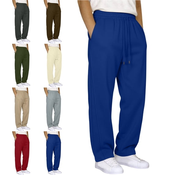 Babcutegg Straight Leg Sweatpants for Men Drawstring Loose Fit with Pockets Fall Winter Casual Active Pants Khaki Size 2XL