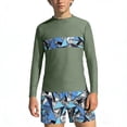 thumbnail image 1 of Babcutegg Summer Beach Two-Piece Swim Set for Kids – Long Sleeve Rash Guard Top with Tropical Print and Matching Swim Shorts for Sun Protection and Water Activities Army Green Size 3T, 1 of 7