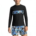 thumbnail image 1 of Babcutegg Summer Beach Two-Piece Swim Set for Kids – Long Sleeve Rash Guard Top with Tropical Print and Matching Swim Shorts for Sun Protection and Water Activities Black Size 11/12, 1 of 7