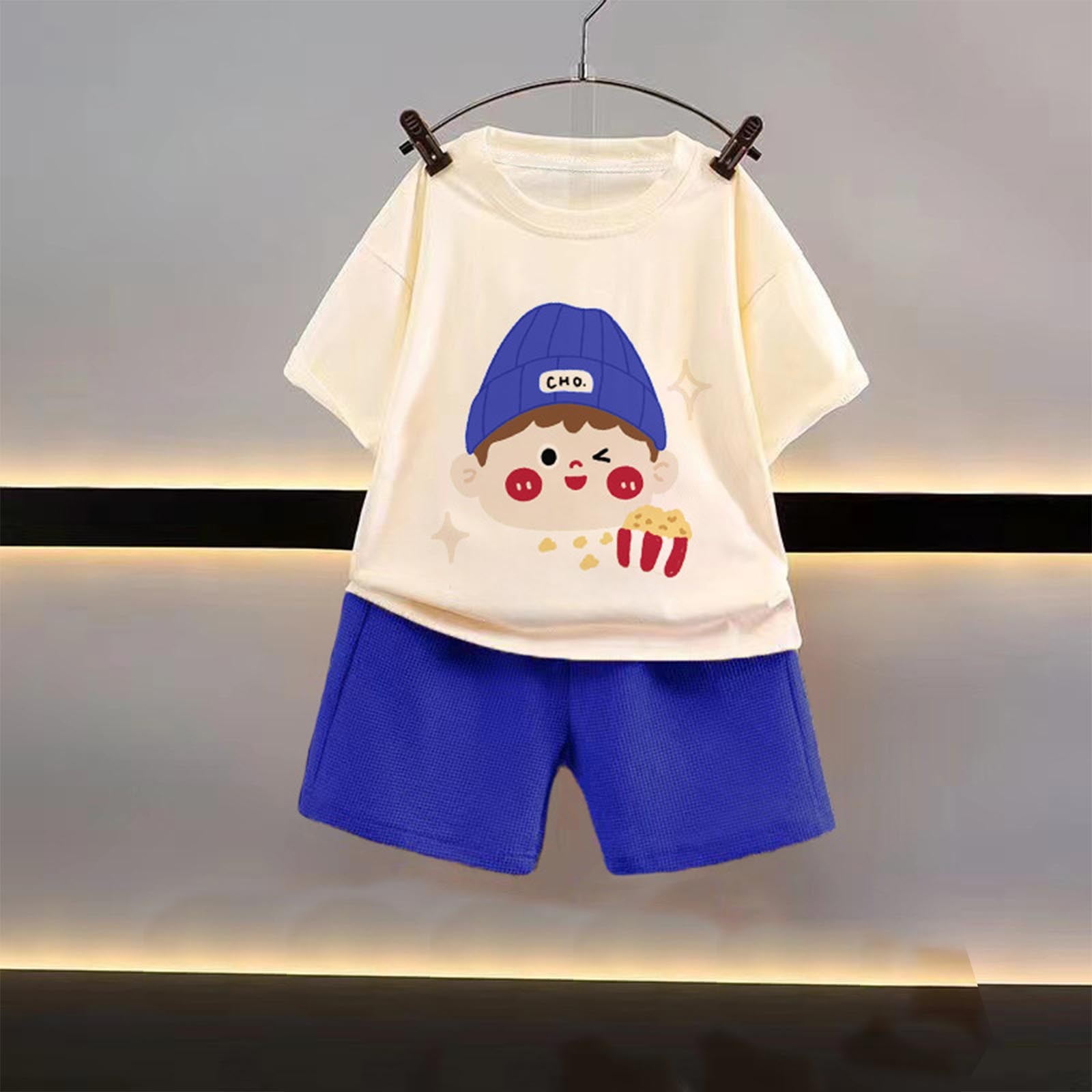 Baby Boys 2-Piece Summer Outfit – “22 California” Printed T-Shirt & Denim Shorts Set (Cream/Blue)