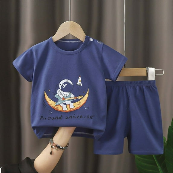 Babcutegg Summer Baby Short Shirt and Shorts Boys T-Shirt and Pants Sets New Fashionable Printed Athletic Outfit Set Dark Blue Size 4 Years