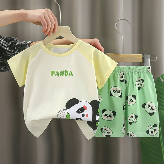 Babcutegg Summer Clearance Baby Short Shirt and Shorts Boys T-Shirt and Pants Sets Panda Athletic Outfit Set Yellow Size 90