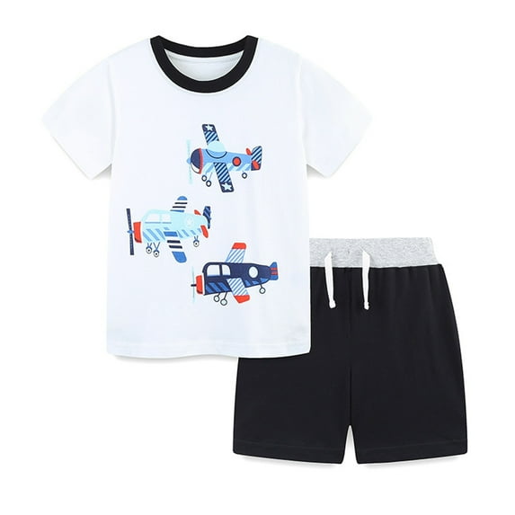 Babcutegg Summer Baby Short Shirt and Shorts Boys T-Shirt and Pants Sets Printed Round Neck Athletic Outfit Set Navy Size 6 Years