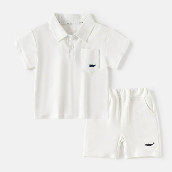 Babcutegg Summer Baby Short Shirt and Shorts Boys T-Shirt and Pants Sets Printed Tight Lapel Collar Athletic Outfit Set White Size 5 Years