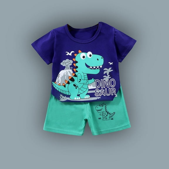 Babcutegg Summer Baby Short Shirt and Shorts Boys T-Shirt and Pants Sets Printed Tight Round Neck Athletic Outfit Set Dark Blue Size 110