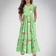 thumbnail image 1 of Babcutegg Summer Kids Short Shirt Dresses for Little Girls Skirts New Printed Round Neck Dress Green Size 6 Years, 1 of 5