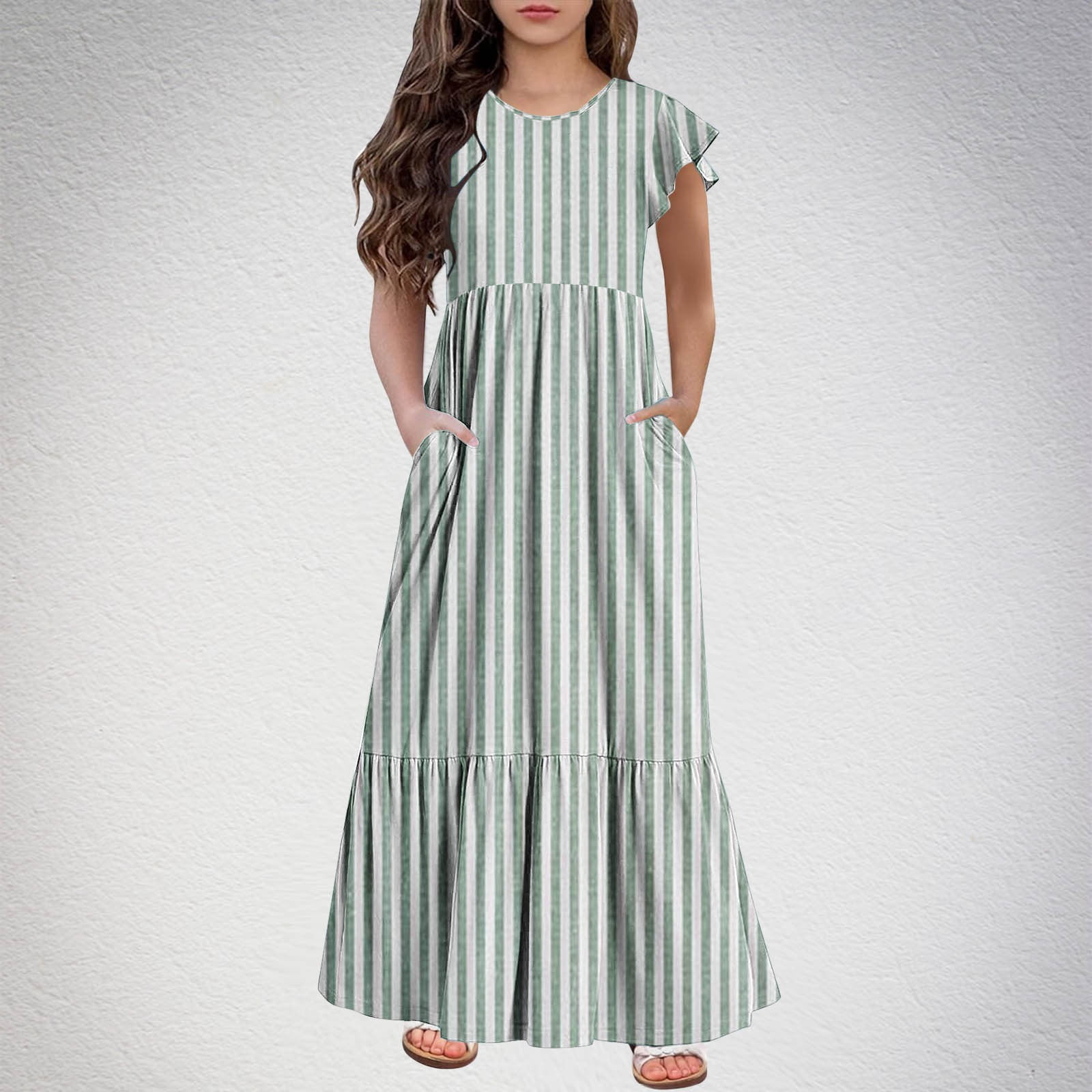 KIDS RIB STRIPE SHORT SLEEVE DRESS