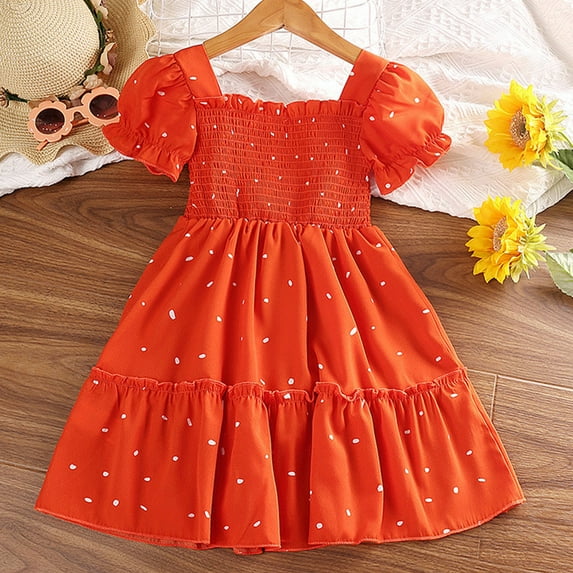 Babcutegg Summer Kids Short Shirt Dresses for Little Girls Skirts New Tight Dress Orange Size 5 Years
