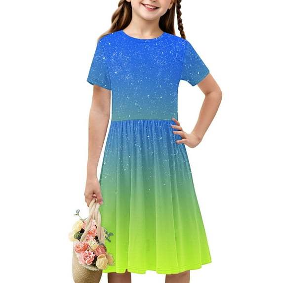 Babcutegg Summer Kids Short Shirt Dresses for Little Girls Skirts Simplicity Dress Green Size 9 Years