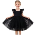 thumbnail image 1 of Babcutegg Summer Solid Color Mesh Bow Dress With Flutter Sleeves And Flared Skirt For Everyday Wear Black Size 4T, 1 of 7